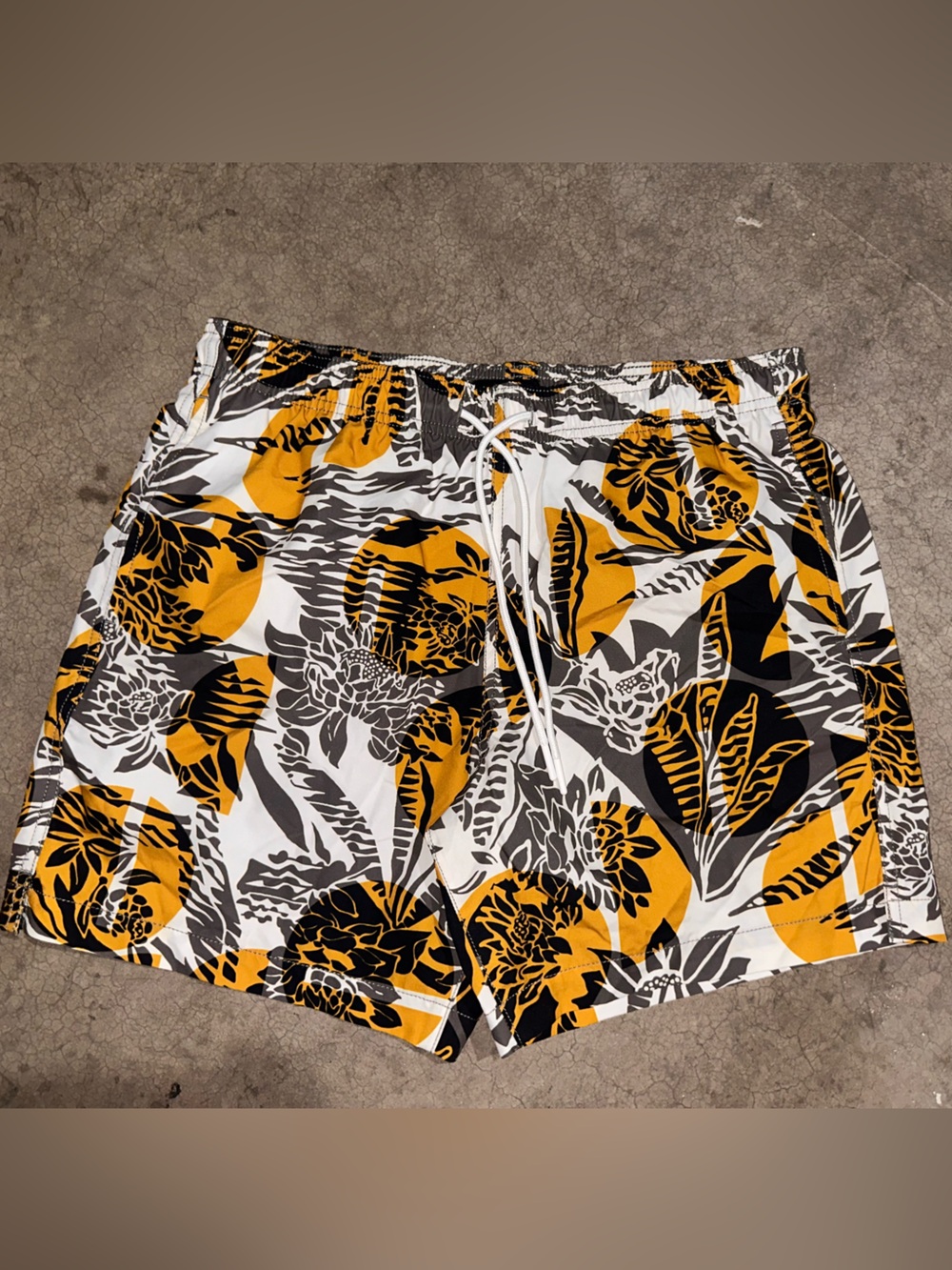 Express Men's Tropical Swim Shorts in White, Mustard & Black